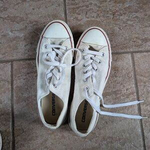 Converse Off-White Canvas Sneakers with Red Trim